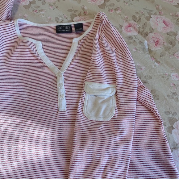 Additions by Chico’s Top Candy Stripe 3-button Henley Shirt - Picture 2 of 4